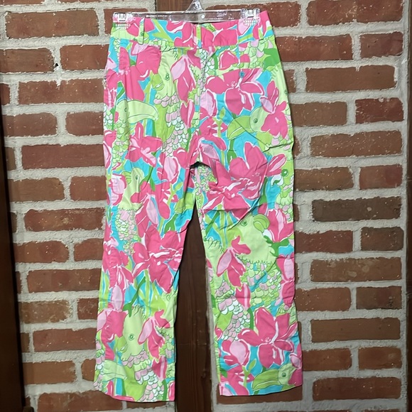 Lilly Pulitzer Parrots in Paradise Pink & Green Wide Leg Pants Women's 0 - Picture 3 of 4